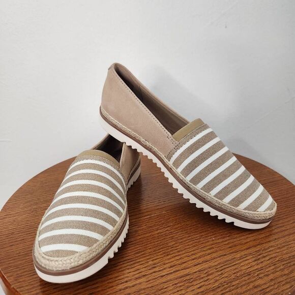 Clarks Serena Paige Suede Slip On Comfort Espadrilles in Tan and White Size 7 N - Picture 2 of 14